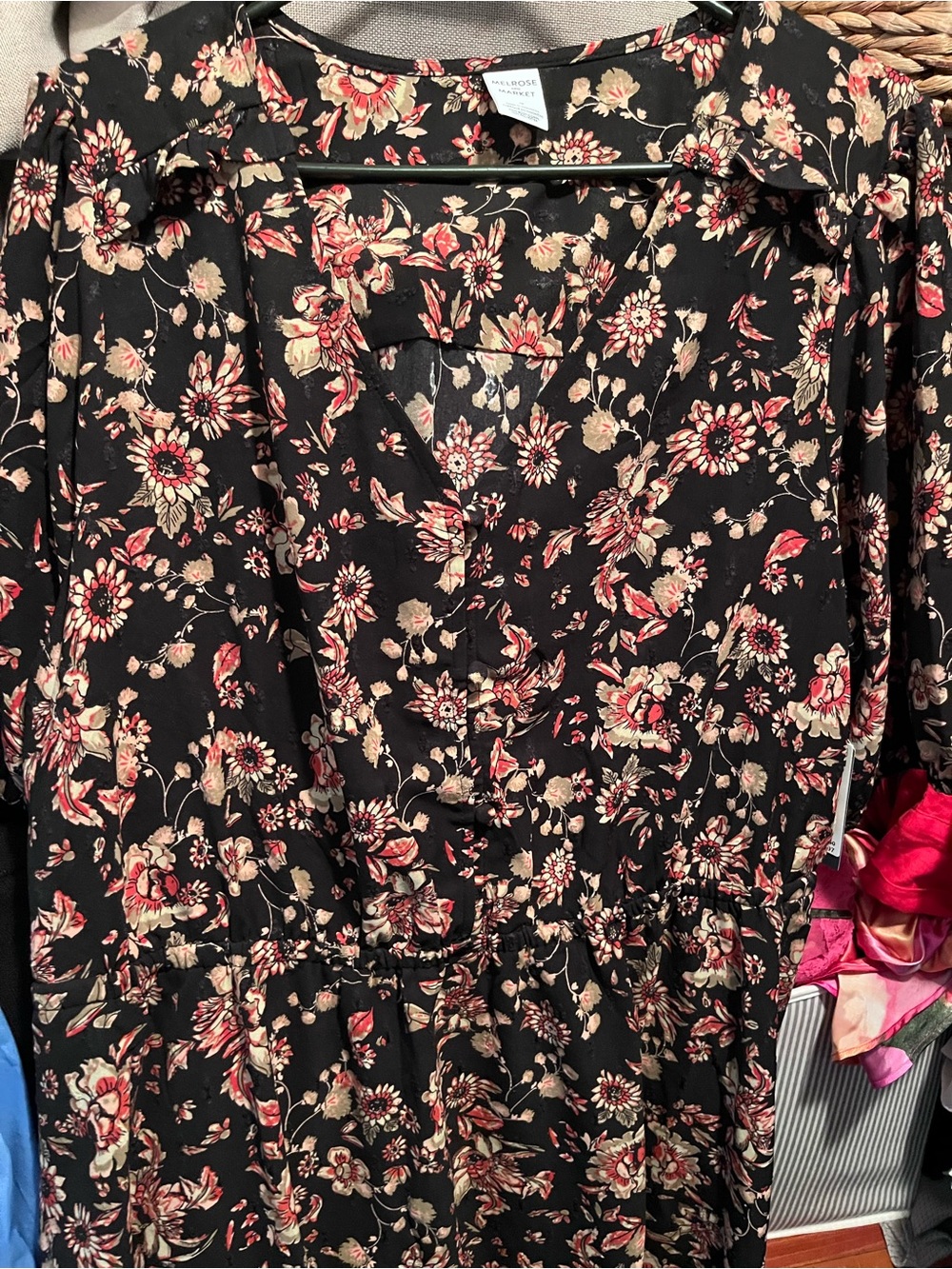 Melrose and Market Black Floral Long-Sleeve Midi Dress